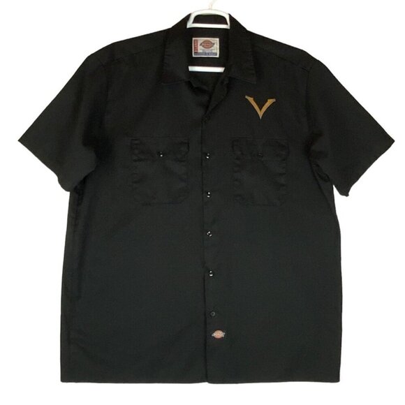 Dickies Mens Work Shirt Size XL Black Skull Design Button Front Short Sleeve - Picture 3 of 8